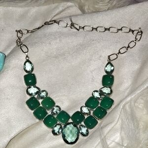 Elegant Green and Silver Necklace with Gemstones